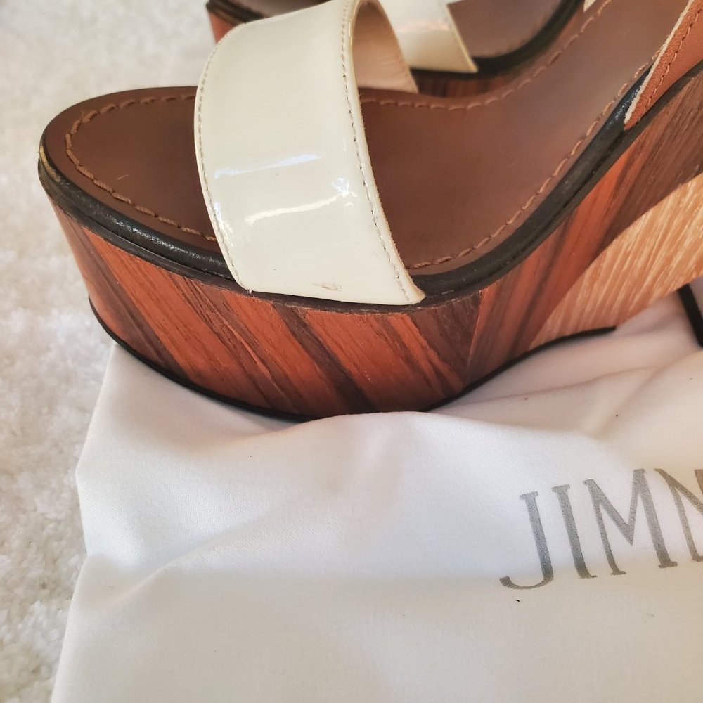 Jimmy Choo Women's Brown/White Notion Layered Wood Wedges - Picture 4 of 6